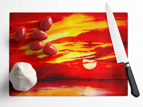 Surreal Red Ocean Skies Glass Chopping Board