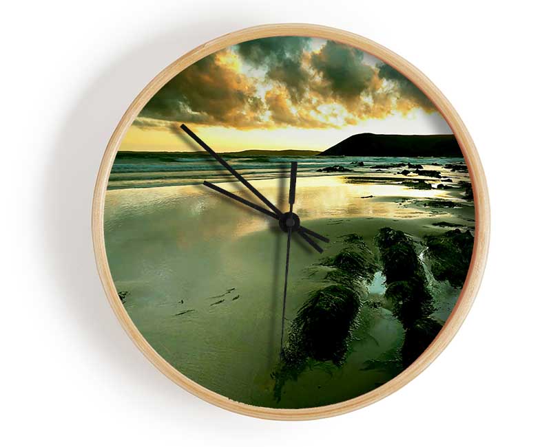 Green Ocean Reflections Clock - Wallart-Direct UK