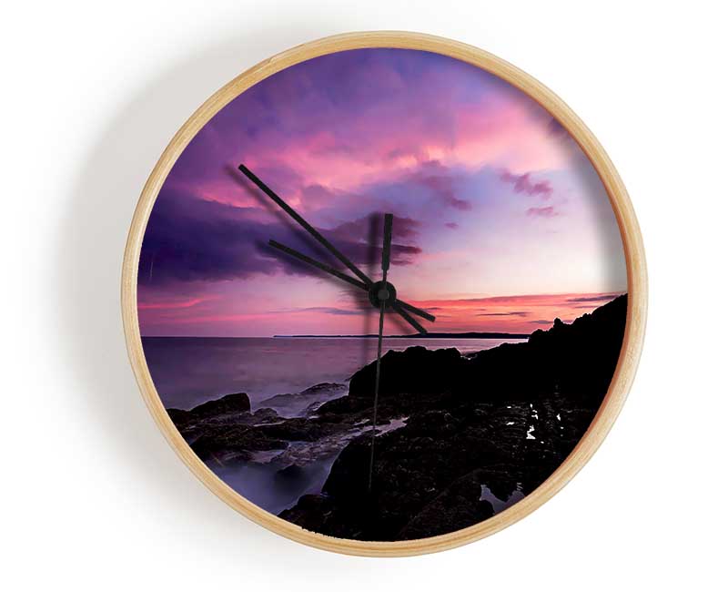 Lilac Red Ocean Sky Clock - Wallart-Direct UK