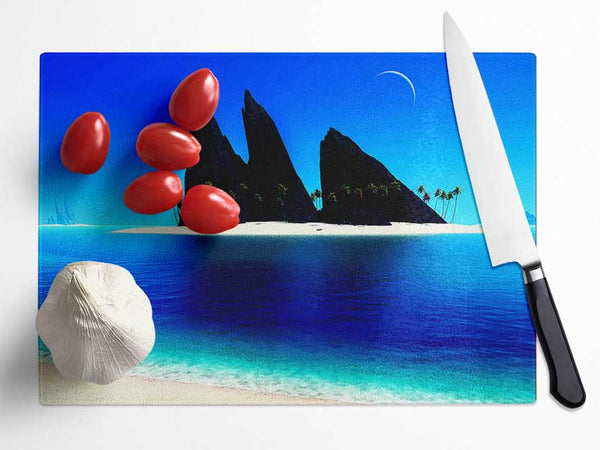 Paradise Island Under The Moon Glass Chopping Board