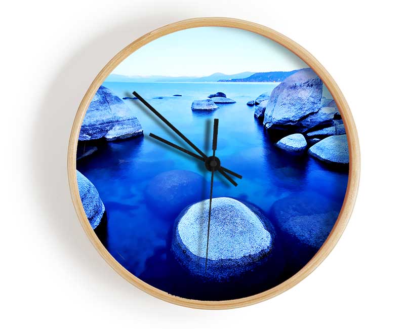 Blue Tranquil Ocean Rocks Clock - Wallart-Direct UK