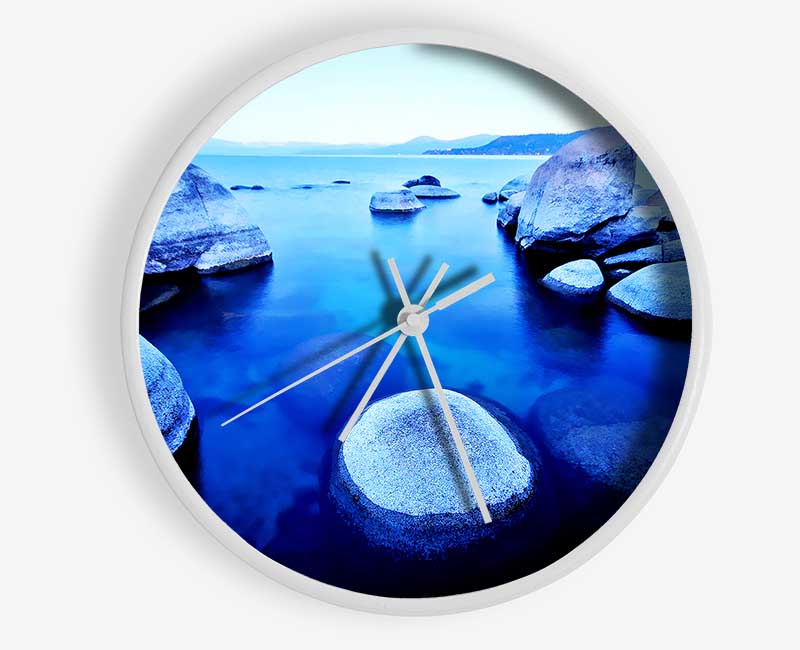 Blue Tranquil Ocean Rocks Clock - Wallart-Direct UK