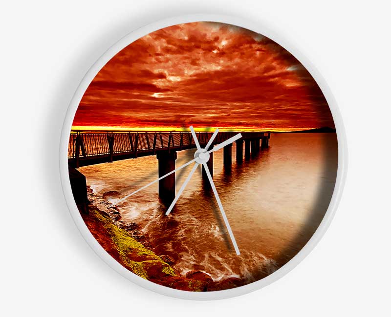 Bridge Over The Ocean Orange Clock - Wallart-Direct UK