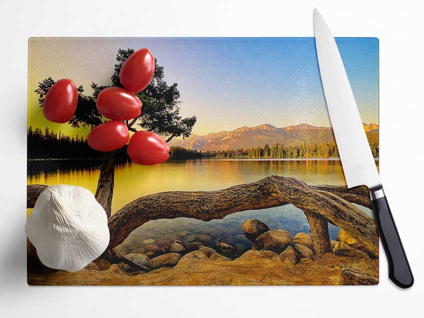 The Perfect Mountain Lake Glass Chopping Board