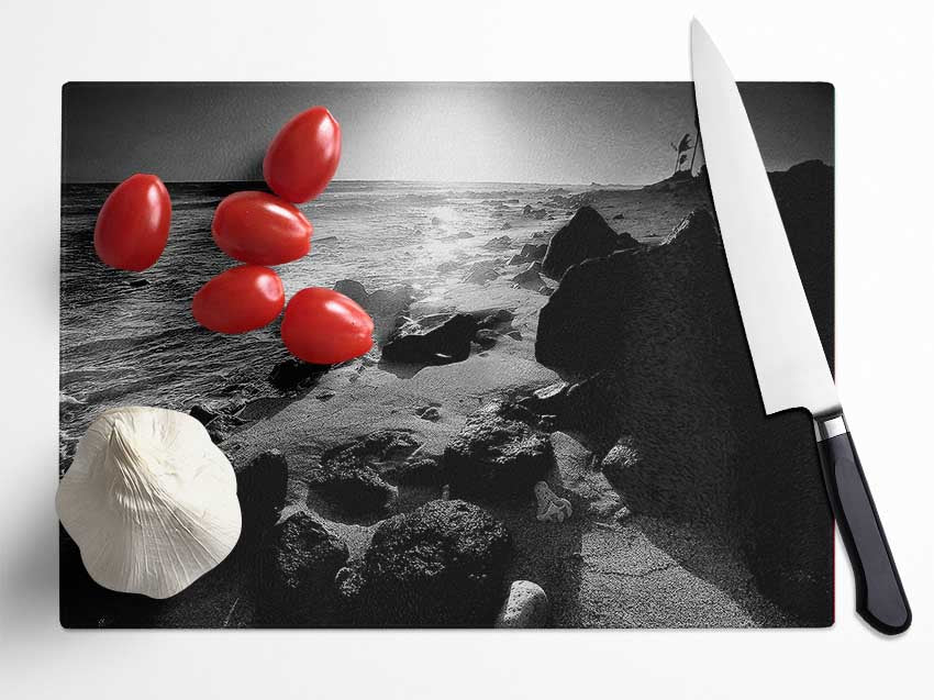 Sun Blaze Ocean B n W Glass Chopping Board