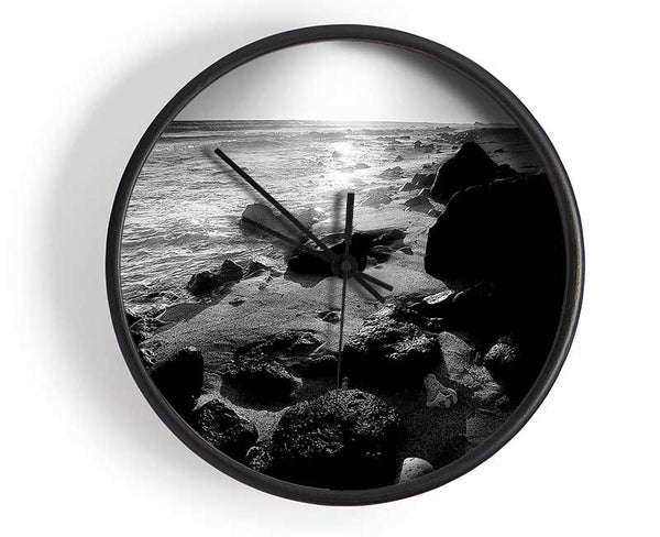 Sun Blaze Ocean B n W Clock - Wallart-Direct UK