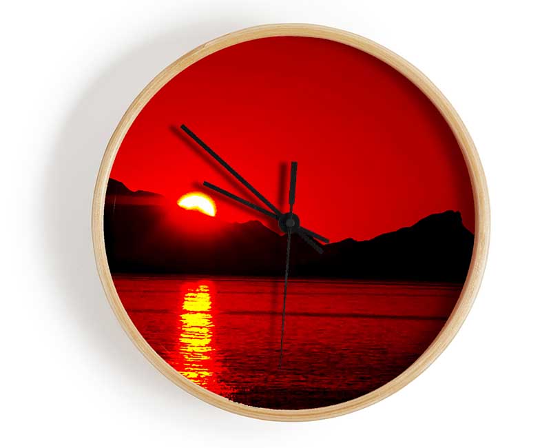 Vibrant Red Ocean Sunset Clock - Wallart-Direct UK