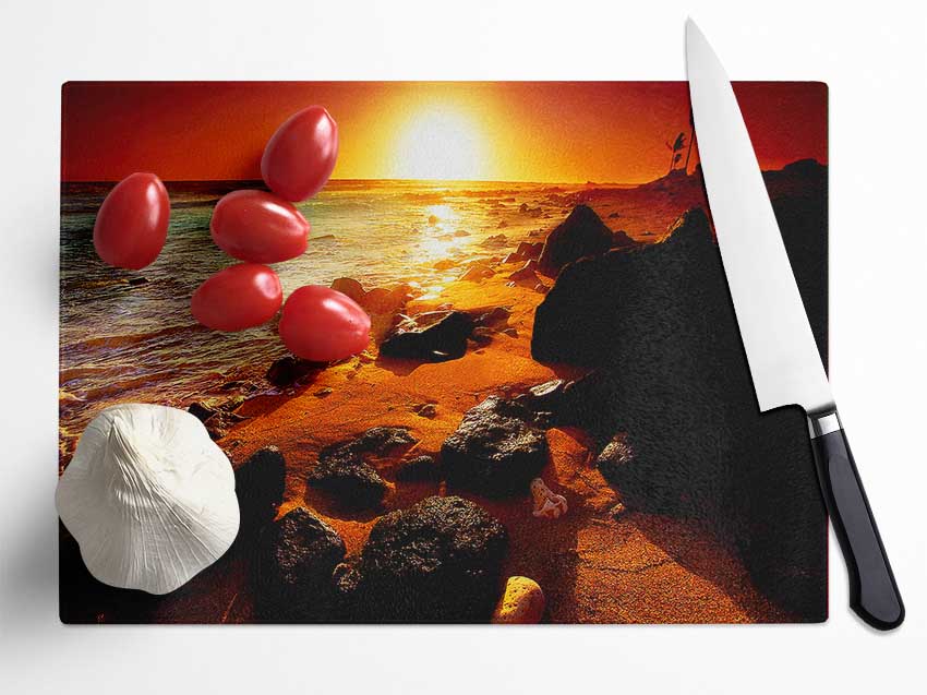 Caramel Sun Blaze Ocean Glass Chopping Board