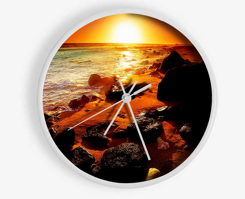 Caramel Sun Blaze Ocean Clock - Wallart-Direct UK