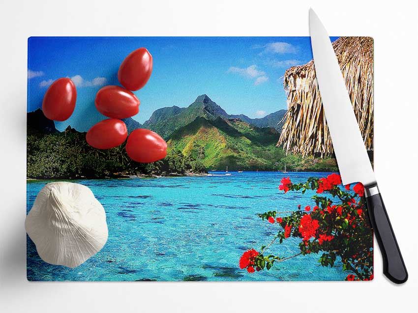 Paradise Island Bay Glass Chopping Board