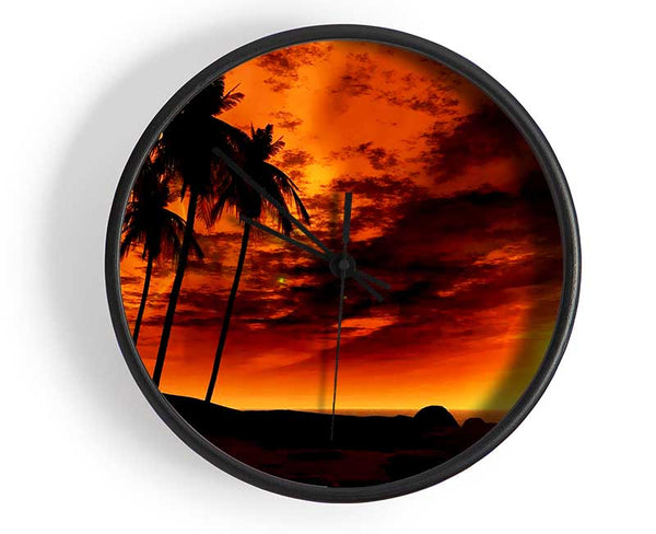 Golden Palm Tree Skies Clock - Wallart-Direct UK