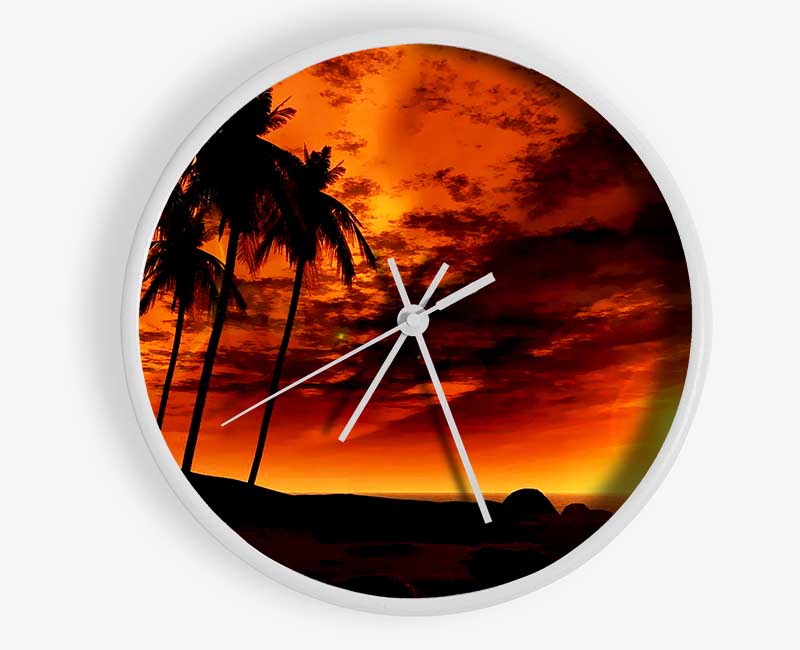 Golden Palm Tree Skies Clock - Wallart-Direct UK