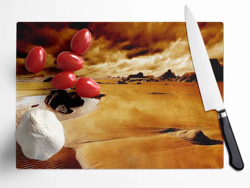 Caramel Ocean Skies Glass Chopping Board