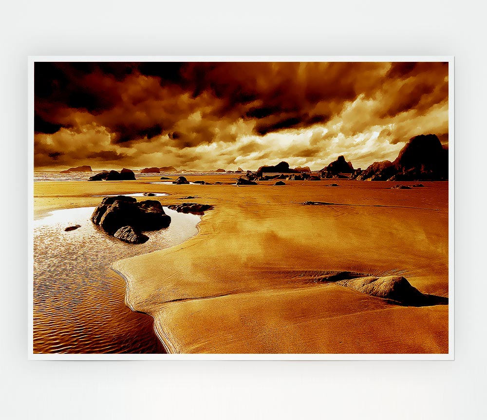 Caramel Ocean Skies Print Poster Wall Art