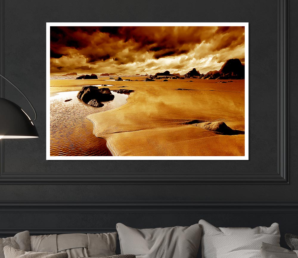 Caramel Ocean Skies Print Poster Wall Art