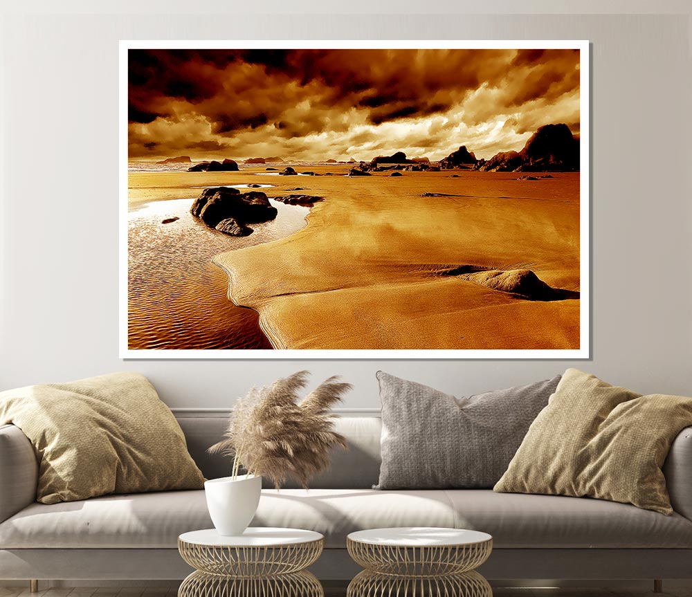 Caramel Ocean Skies Print Poster Wall Art