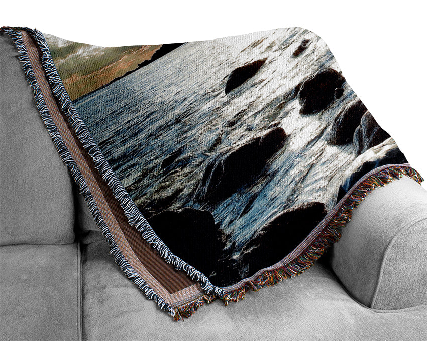 Sun Kissed Ocean Rocks Woven Blanket