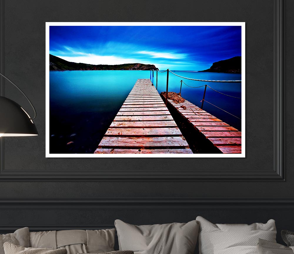 Tranquil Boardwalk Lake Print Poster Wall Art