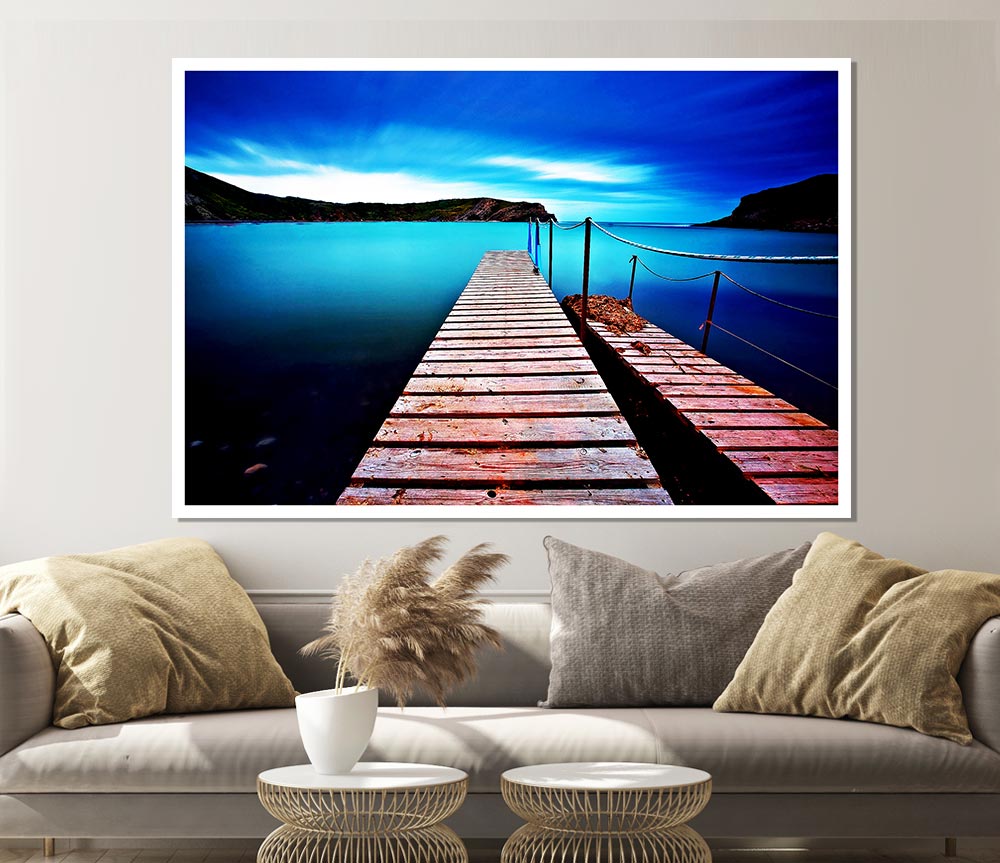 Tranquil Boardwalk Lake Print Poster Wall Art