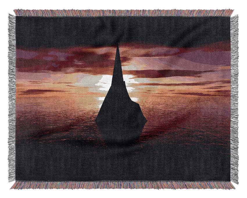 Ocean Sailboat At Dusk Woven Blanket