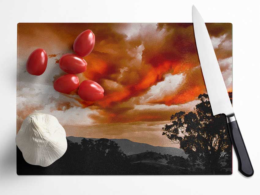 Lava Sky Mountains Glass Chopping Board