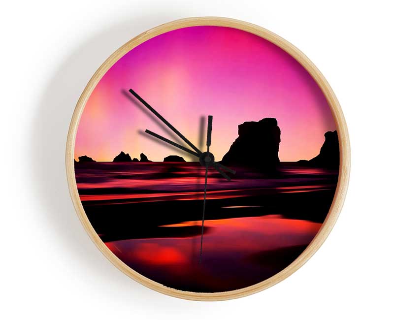 Northern Light Ocean Pink Clock - Wallart-Direct UK