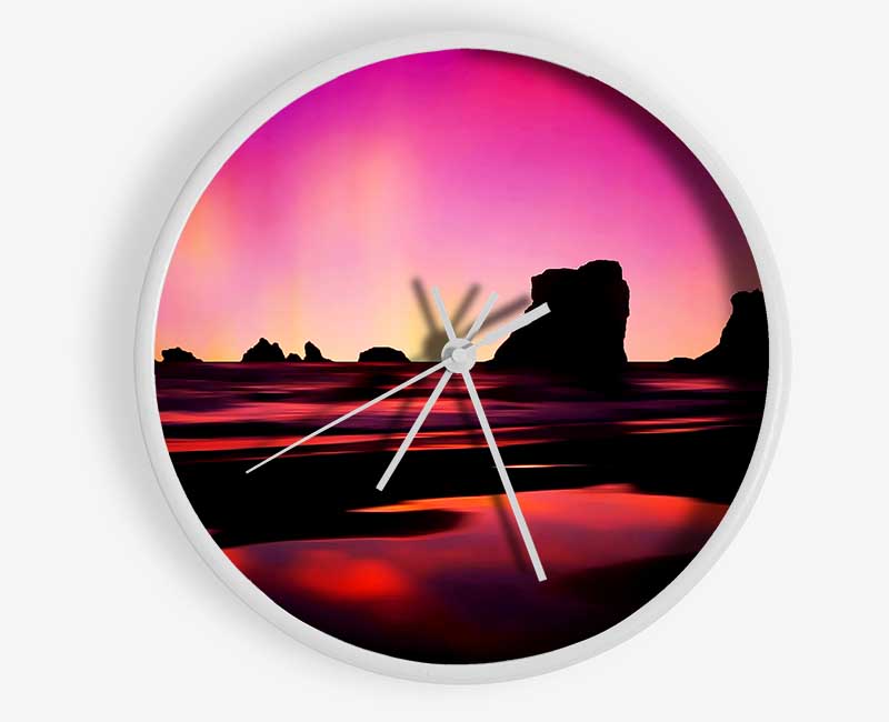 Northern Light Ocean Pink Clock - Wallart-Direct UK