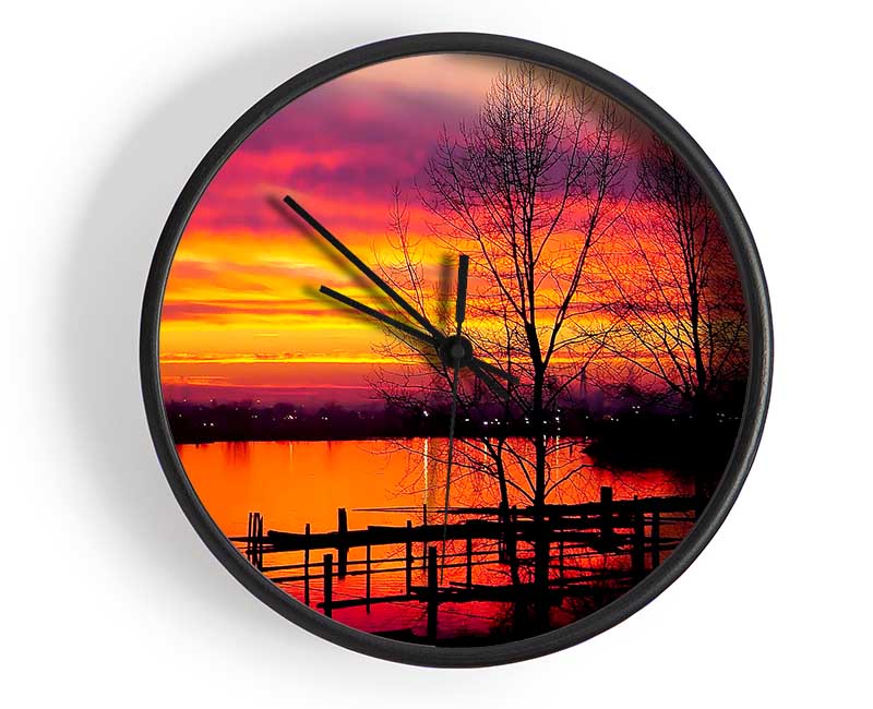 Red Lake Calm Clock - Wallart-Direct UK