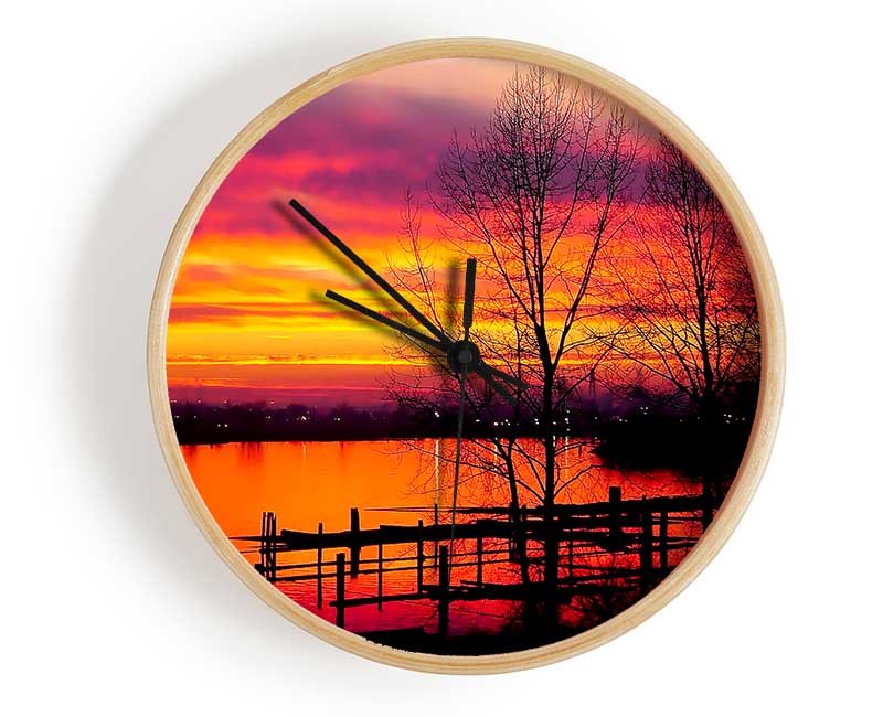 Red Lake Calm Clock - Wallart-Direct UK