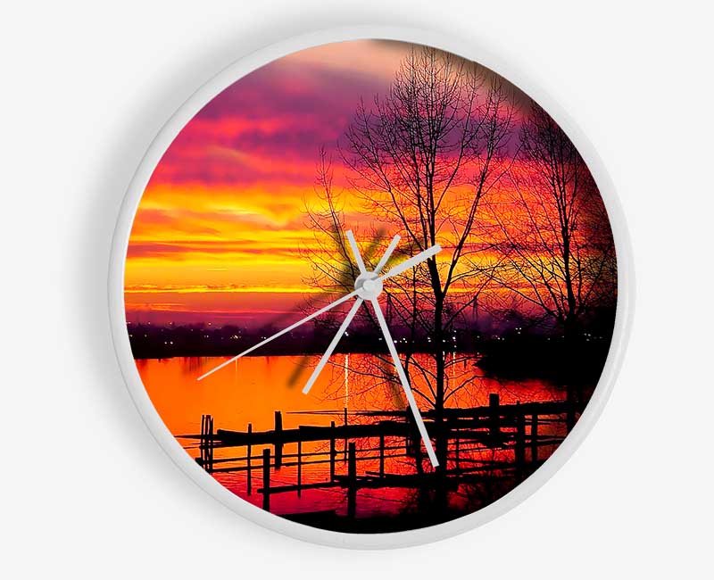 Red Lake Calm Clock - Wallart-Direct UK