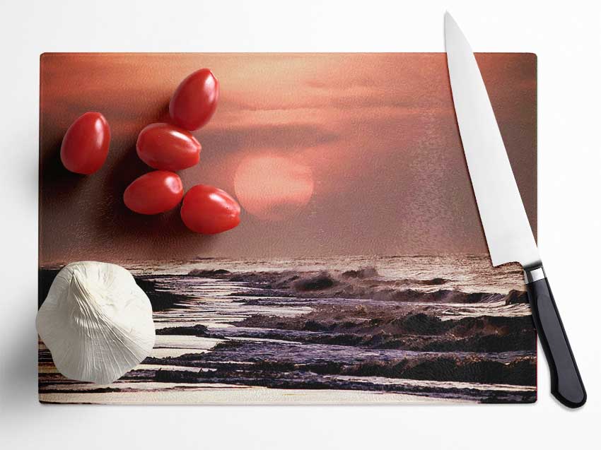 Pink Sunset Ocean Glass Chopping Board