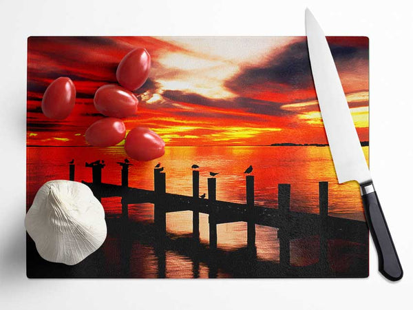 Pier Fire Sky Glass Chopping Board