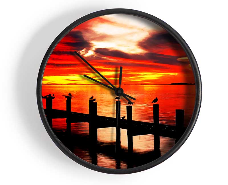 Pier Fire Sky Clock - Wallart-Direct UK