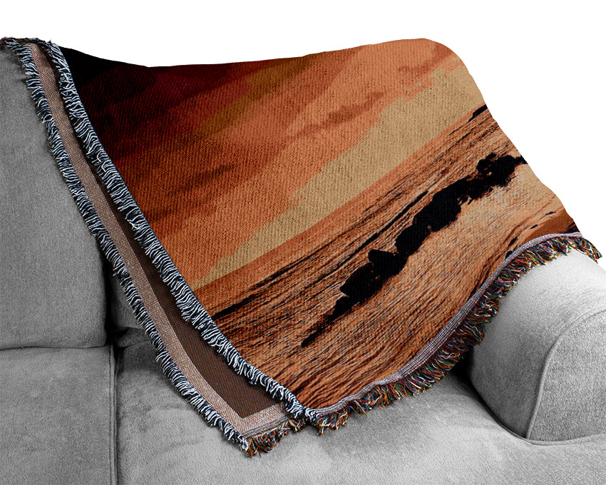 Ochre Palmtree Ocean Woven Blanket