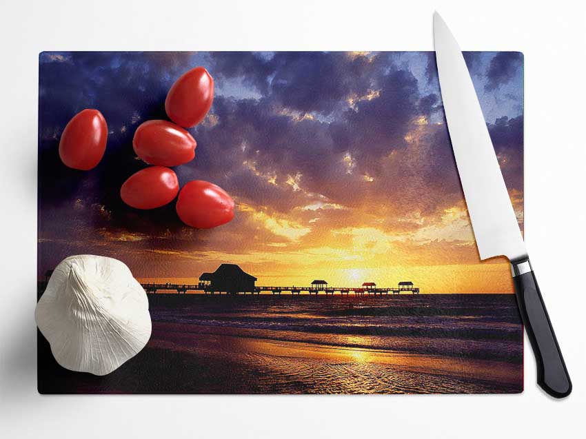 Pier Sunset Horizon Glass Chopping Board