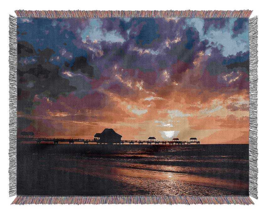 Pier Sunset Horizon Woven Blanket