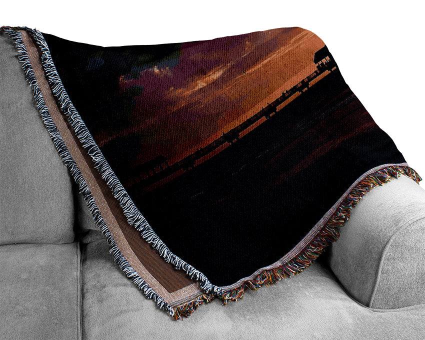 Pier Sunset Horizon Woven Blanket