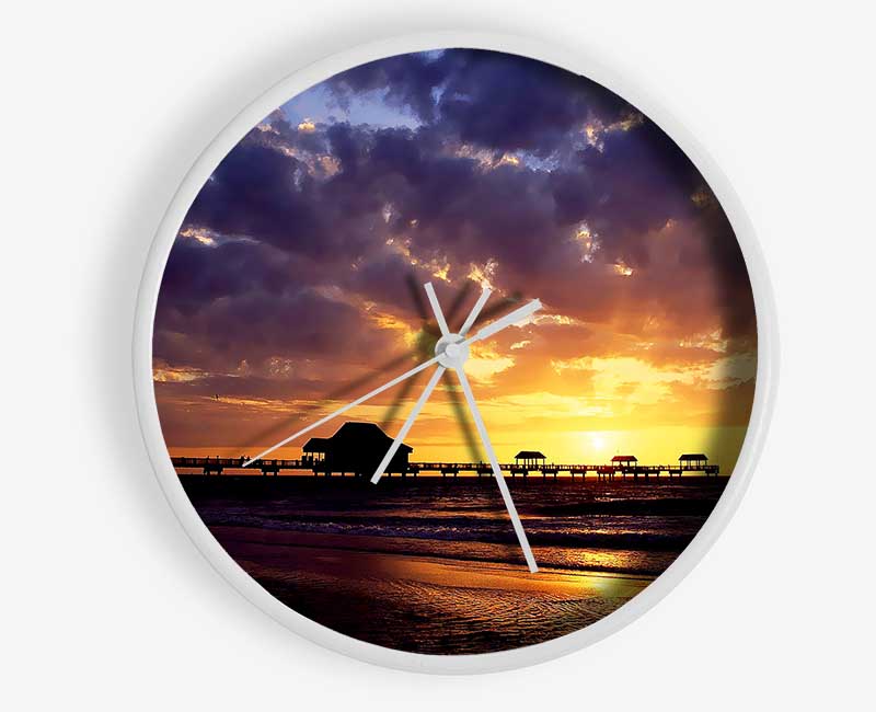 Pier Sunset Horizon Clock - Wallart-Direct UK