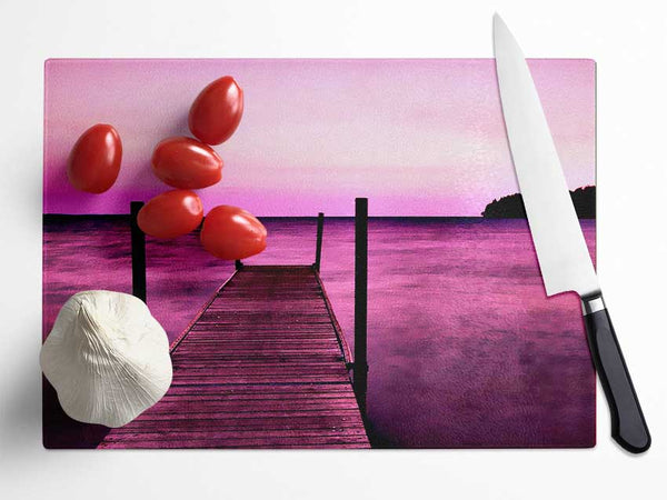 Pink Pier Paradise Glass Chopping Board