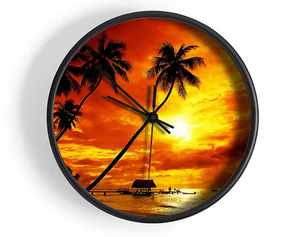 Paradise Palm Tree Hut Clock - Wallart-Direct UK