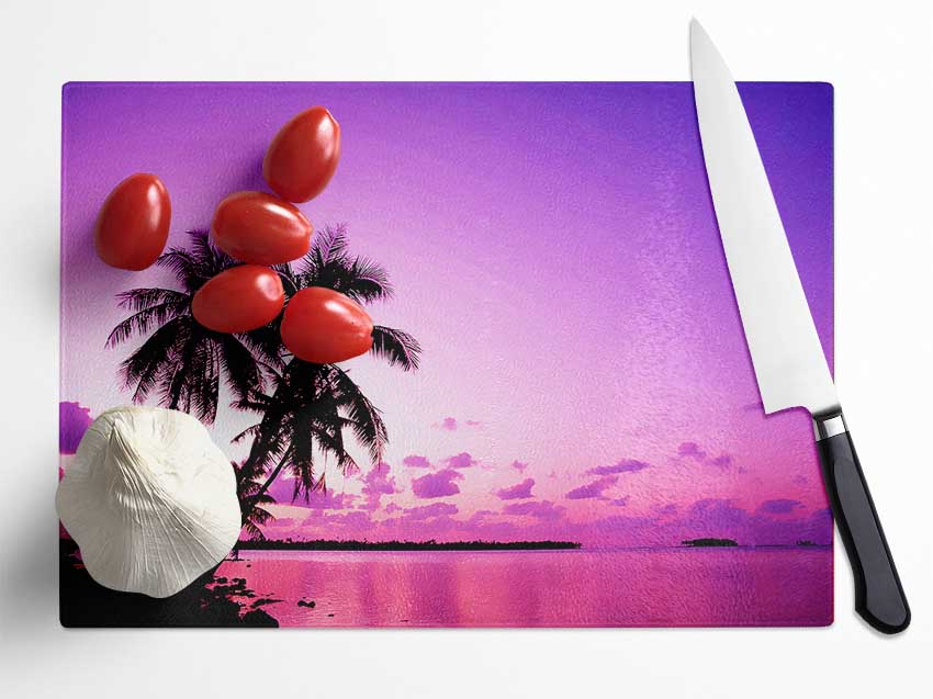 Pink Palm Tree Ocean Glass Chopping Board