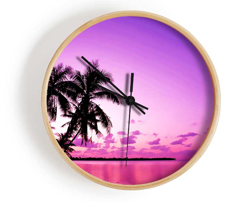 Pink Palm Tree Ocean Clock - Wallart-Direct UK