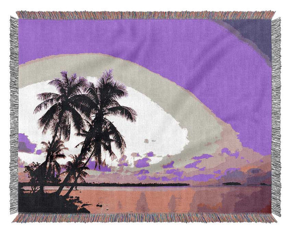 Pink Palm Tree Ocean Woven Blanket