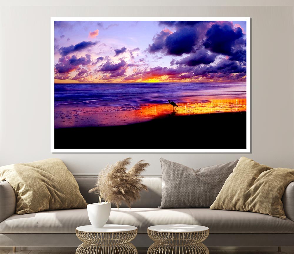 Blazing Ocean Sunset Print Poster Wall Art