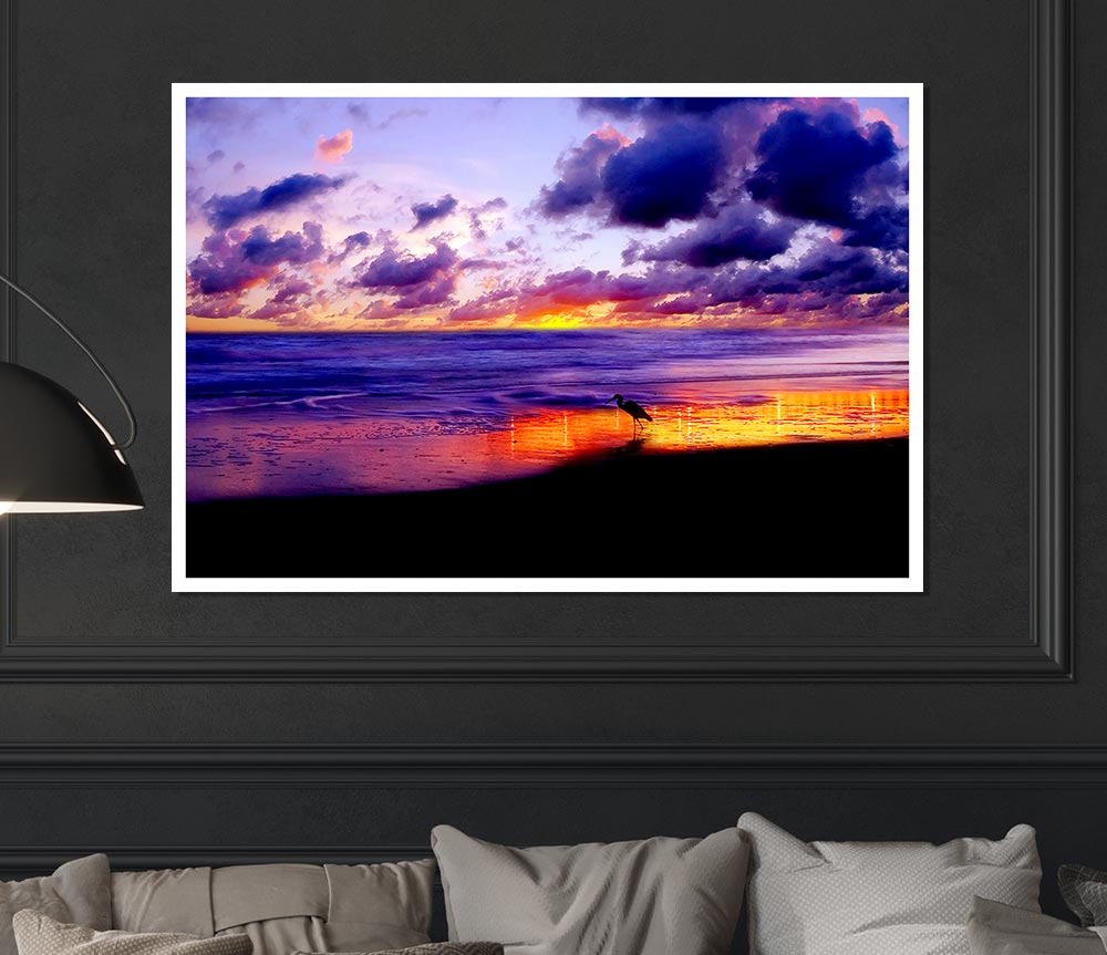 Blazing Ocean Sunset Print Poster Wall Art