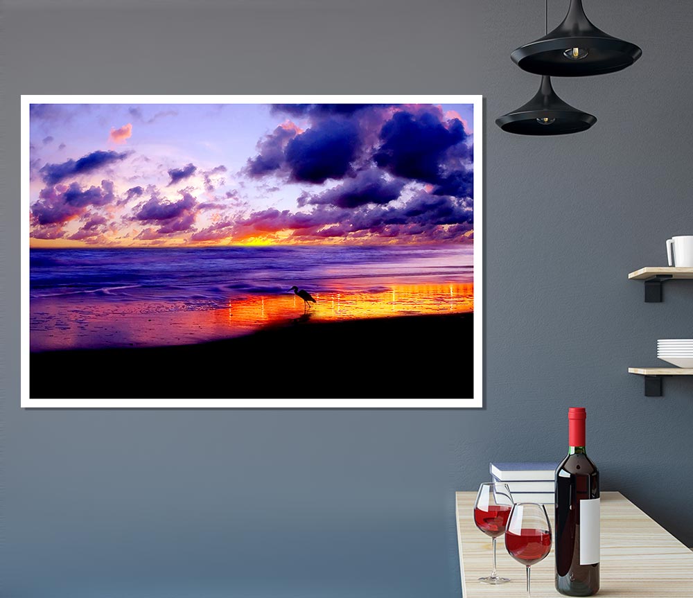 Blazing Ocean Sunset Print Poster Wall Art