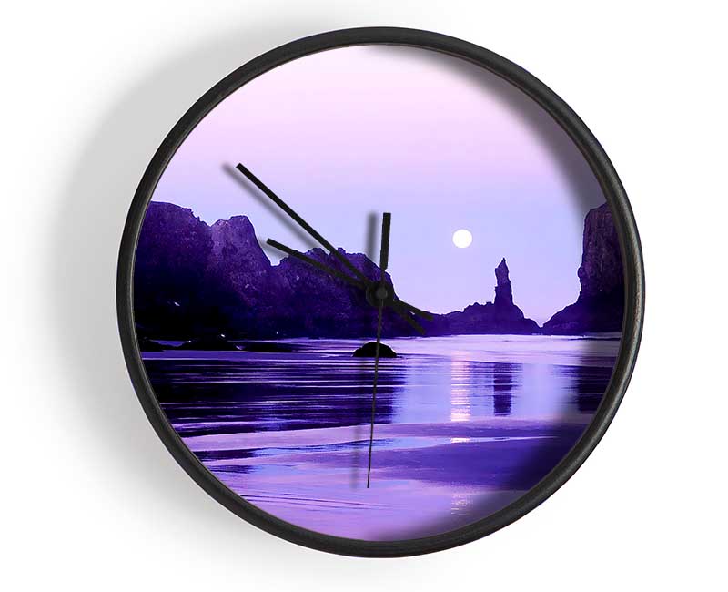 Lilac Moonlit Ocean Clock - Wallart-Direct UK