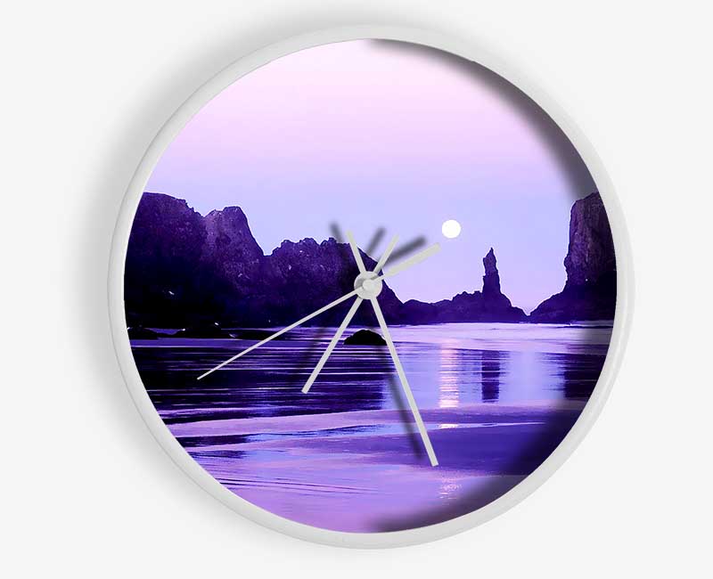 Lilac Moonlit Ocean Clock - Wallart-Direct UK