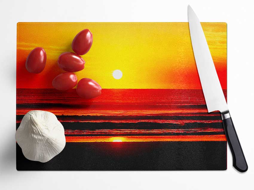 Red Ocean Waves Glass Chopping Board