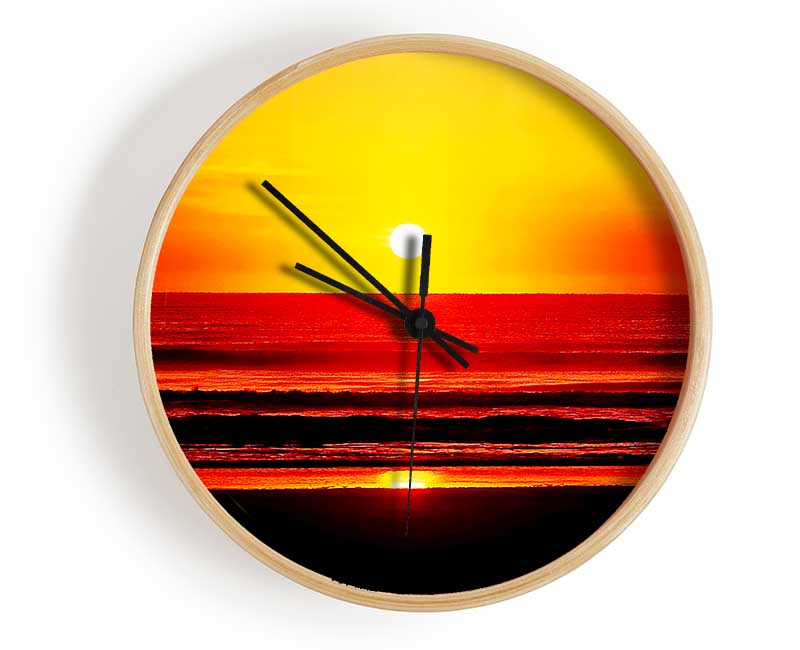 Red Ocean Waves Clock - Wallart-Direct UK